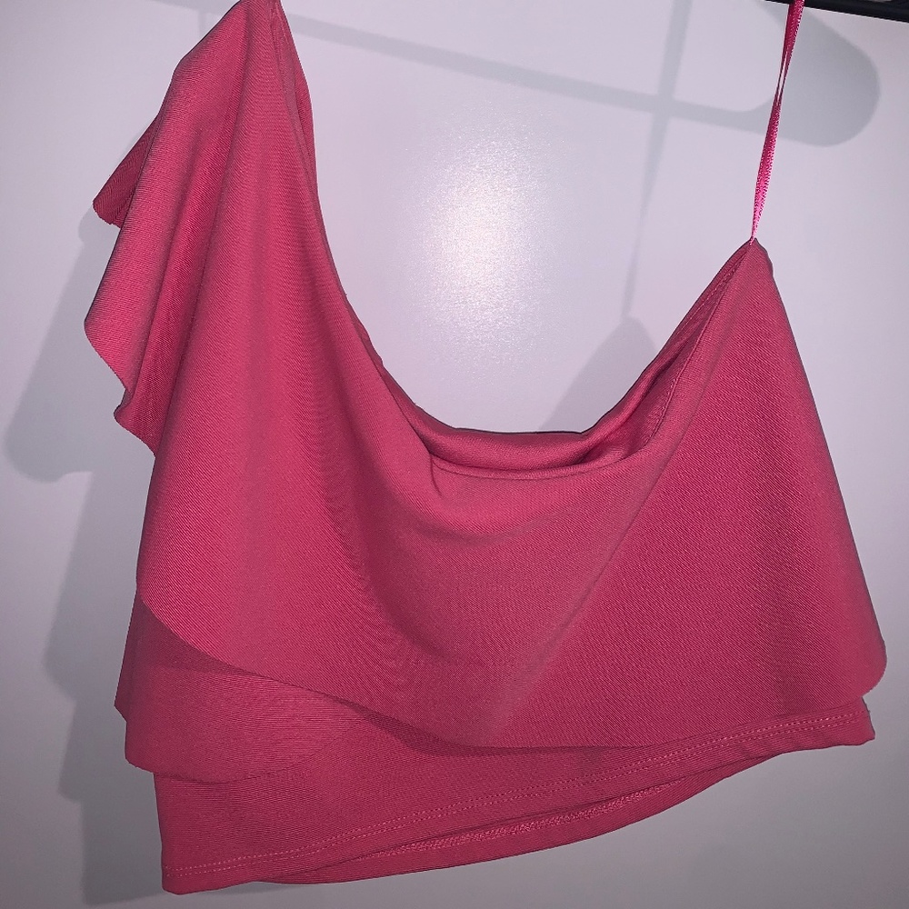 Stradivarius Hot Pink One Shoulder Crop top